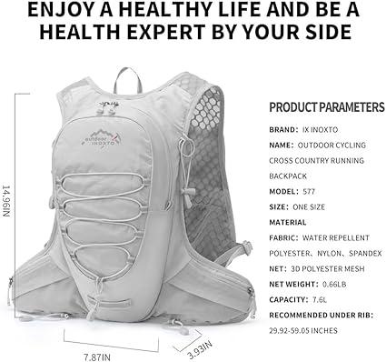 IX INOXTO Running Hydration Vest for Men Women Water Backpack for Running 3L Running Hydration Pack for Trail Running Marathon Race Hiking