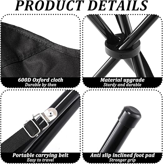 Travel Chair Slacker Tripod Chair for Camping, Lightweight Chair, Adjustable Carry Strap for Easy Transport | Oversized Duck Feet for Improved Stability | Perfect for Outdoor Adventures (Black)