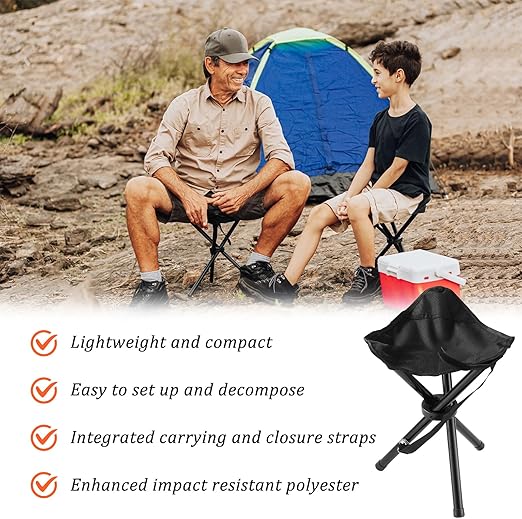 Travel Chair Slacker Tripod Chair for Camping, Lightweight Chair, Adjustable Carry Strap for Easy Transport | Oversized Duck Feet for Improved Stability | Perfect for Outdoor Adventures (Black)